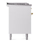 ILVE Nostalgie II 60-Inch Dual Fuel Range with 7 Sealed Burners + Griddle + French Top, 5.8 cu. ft. Oven, White with Brass Trim, Natural Gas, Triple Glass Door, UP60FSNMPWHG