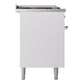 ILVE Nostalgie II 60-Inch Dual Fuel Range with 7 Sealed Burners + Griddle + French Top, 5.8 cu. ft. Oven, White with Copper Trim, Liquid Propane, Triple Glass Door, UP60FSNMPWHPLP