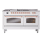 ILVE Nostalgie II 60-Inch Dual Fuel Range with 7 Sealed Burners + Griddle + French Top, 5.8 cu. ft. Oven, White with Copper Trim, Natural Gas, Triple Glass Door, UP60FSNMPWHP