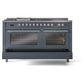 ILVE Professional Plus II 60-Inch Dual Fuel Range with 7 Sealed Burners + Griddle + French Top, 5.8 cu. ft. Oven, Blue Grey, Natural Gas, Solid Door, UP60FSQMPBG