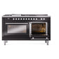 ILVE Professional Plus II 60-Inch Dual Fuel Range with 7 Sealed Burners + Griddle + French Top, 5.8 cu. ft. Oven, Glossy Black, Natural Gas, Solid Door, UP60FSQMPBK