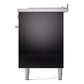 ILVE Professional Plus II 60-Inch Dual Fuel Range with 7 Sealed Burners + Griddle + French Top, 5.8 cu. ft. Oven, Glossy Black, Natural Gas, Solid Door, UP60FSQMPBK