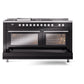 ILVE Professional Plus II 60-Inch Dual Fuel Range with 7 Sealed Burners + Griddle + French Top, 5.8 cu. ft. Oven, Glossy Black, Natural Gas, Solid Door, UP60FSQMPBK