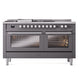 ILVE Professional Plus II 60-Inch Dual Fuel Range with 7 Sealed Burners + Griddle + French Top, 5.8 cu. ft. Oven, Graphite Matte, Liquid Propane, Solid Door, UP60FSQMPMGLP