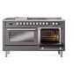 ILVE Professional Plus II 60-Inch Dual Fuel Range with 7 Sealed Burners + Griddle + French Top, 5.8 cu. ft. Oven, Graphite Matte, Liquid Propane, Solid Door, UP60FSQMPMGLP
