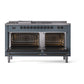 ILVE Nostalgie II 60-Inch Dual Fuel Range with 7 Sealed Burners + Griddle + French Top, 5.8 cu. ft. Oven, Blue Grey with Burnished Trim, Natural Gas, Solid Door, UP60FSQNMPBGB