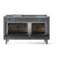 ILVE Nostalgie II 60-Inch Dual Fuel Range with 7 Sealed Burners + Griddle + French Top, 5.8 cu. ft. Oven, Blue Grey with Brass Trim, Natural Gas, Solid Door, UP60FSQNMPBGG