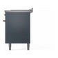 ILVE Nostalgie II 60-Inch Dual Fuel Range with 7 Sealed Burners + Griddle + French Top, 5.8 cu. ft. Oven, Blue Grey with Brass Trim, Natural Gas, Solid Door, UP60FSQNMPBGG