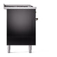 ILVE Nostalgie II 60-Inch Dual Fuel Range with 7 Sealed Burners + Griddle + French Top, 5.8 cu. ft. Oven, Glossy Black with Burnished Trim, Natural Gas, Solid Door, UP60FSQNMPBKB