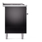 ILVE Nostalgie II 60-Inch Dual Fuel Range with 7 Sealed Burners + Griddle + French Top, 5.8 cu. ft. Oven, Glossy Black with Chrome Trim, Liquid Propane, Solid Door, UP60FSQNMPBKCLP