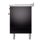 ILVE Nostalgie II 60-Inch Dual Fuel Range with 7 Sealed Burners + Griddle + French Top, 5.8 cu. ft. Oven, Glossy Black with Copper Trim, Natural Gas, Solid Door, UP60FSQNMPBKP