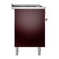 ILVE Nostalgie II 60-Inch Dual Fuel Range with 7 Sealed Burners + Griddle + French Top, 5.8 cu. ft. Oven, Burgundy with Copper Trim, Liquid Propane, Solid Door, UP60FSQNMPBUPLP