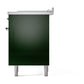 ILVE Nostalgie II 60-Inch Dual Fuel Range with 7 Sealed Burners + Griddle + French Top, 5.8 cu. ft. Oven, Emerald Green with Chrome Trim, Liquid Propane, Solid Door, UP60FSQNMPEGCLP