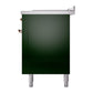 ILVE Nostalgie II 60-Inch Dual Fuel Range with 7 Sealed Burners + Griddle + French Top, 5.8 cu. ft. Oven, Emerald Green with Copper Trim, Natural Gas, Solid Door, UP60FSQNMPEGP