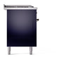 ILVE Nostalgie II 60-Inch Dual Fuel Range with 7 Sealed Burners + Griddle + French Top, 5.8 cu. ft. Oven, Midnight Blue with Burnished Trim, Liquid Propane, Solid Door, UP60FSQNMPMBBLP