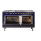 ILVE Nostalgie II 60-Inch Dual Fuel Range with 7 Sealed Burners + Griddle + French Top, 5.8 cu. ft. Oven, Midnight Blue with Burnished Trim, Natural Gas, Solid Door, UP60FSQNMPMBB
