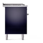 ILVE Nostalgie II 60-Inch Dual Fuel Range with 7 Sealed Burners + Griddle + French Top, 5.8 cu. ft. Oven, Midnight Blue with Chrome Trim, Liquid Propane, Solid Door, UP60FSQNMPMBCLP