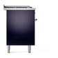 ILVE Nostalgie II 60-Inch Dual Fuel Range with 7 Sealed Burners + Griddle + French Top, 5.8 cu. ft. Oven, Midnight Blue with Brass Trim, Liquid Propane, Solid Door, UP60FSQNMPMBGLP