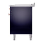 ILVE Nostalgie II 60-Inch Dual Fuel Range with 7 Sealed Burners + Griddle + French Top, 5.8 cu. ft. Oven, Midnight Blue with Copper Trim, Liquid Propane, Solid Door, UP60FSQNMPMBPLP