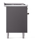 ILVE Nostalgie II 60-Inch Dual Fuel Range with 7 Sealed Burners + Griddle + French Top, 5.8 cu. ft. Oven, Graphite Matte with Burnished Trim, Natural Gas, Solid Door, UP60FSQNMPMGB