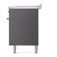 ILVE Nostalgie II 60-Inch Dual Fuel Range with 7 Sealed Burners + Griddle + French Top, 5.8 cu. ft. Oven, Graphite Matte with Chrome Trim, Natural Gas, Solid Door, UP60FSQNMPMGC