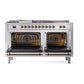 ILVE Nostalgie II 60-Inch Dual Fuel Range with 7 Sealed Burners + Griddle + French Top, 5.8 cu. ft. Oven, Stainless Steel with Burnished Trim, Liquid Propane, Solid Door, UP60FSQNMPSSBLP