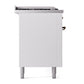 ILVE Nostalgie II 60-Inch Dual Fuel Range with 7 Sealed Burners + Griddle + French Top, 5.8 cu. ft. Oven, White with Burnished Trim, Natural Gas, Solid Door, UP60FSQNMPWHB