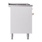 ILVE Nostalgie II 60-Inch Dual Fuel Range with 7 Sealed Burners + Griddle + French Top, 5.8 cu. ft. Oven, White with Copper Trim, Natural Gas, Solid Door, UP60FSQNMPWHP