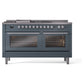 ILVE Professional Plus II 60-Inch Dual Fuel Range with 7 Sealed Burners + Griddle + French Top, 5.8 cu. ft. Oven, Blue Grey, Liquid Propane, Triple Glass Door, UP60FSWMPBGLP