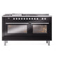 ILVE Professional Plus II 60-Inch Dual Fuel Range with 7 Sealed Burners + Griddle + French Top, 5.8 cu. ft. Oven, Glossy Black, Liquid Propane, Triple Glass Door, UP60FSWMPBKLP
