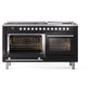 ILVE Professional Plus II 60-Inch Dual Fuel Range with 7 Sealed Burners + Griddle + French Top, 5.8 cu. ft. Oven, Glossy Black, Natural Gas, Triple Glass Door, UP60FSWMPBK