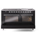 ILVE Professional Plus II 60-Inch Dual Fuel Range with 7 Sealed Burners + Griddle + French Top, 5.8 cu. ft. Oven, Glossy Black, Natural Gas, Triple Glass Door, UP60FSWMPBK