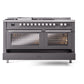ILVE Professional Plus II 60-Inch Dual Fuel Range with 7 Sealed Burners + Griddle + French Top, 5.8 cu. ft. Oven, Graphite Matte, Liquid Propane, Triple Glass Door, UP60FSWMPMGLP