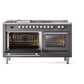 ILVE Professional Plus II 60-Inch Dual Fuel Range with 7 Sealed Burners + Griddle + French Top, 5.8 cu. ft. Oven, Graphite Matte, Natural Gas, Triple Glass Door, UP60FSWMPMG