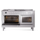 ILVE Professional Plus II 60-Inch Dual Fuel Range with 7 Sealed Burners + Griddle + French Top, 5.8 cu. ft. Oven, White, Natural Gas, Triple Glass Door, UP60FSWMPWH