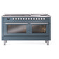ILVE Professional Plus II 60-Inch Dual Fuel Range with 9 Sealed Burners + Griddle, 5.8 cu. ft. Oven, Blue Grey, Liquid Propane, Triple Glass Door, UP60FWMPBGLP