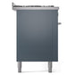 ILVE Professional Plus II 60-Inch Dual Fuel Range with 9 Sealed Burners + Griddle, 5.8 cu. ft. Oven, Blue Grey, Natural Gas, Triple Glass Door, UP60FWMPBG