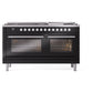 ILVE Professional Plus II 60-Inch Dual Fuel Range with 9 Sealed Burners + Griddle, 5.8 cu. ft. Oven, Glossy Black, Natural Gas, Triple Glass Door, UP60FWMPBK