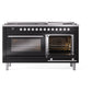 ILVE Professional Plus II 60-Inch Dual Fuel Range with 9 Sealed Burners + Griddle, 5.8 cu. ft. Oven, Glossy Black, Natural Gas, Triple Glass Door, UP60FWMPBK
