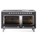 ILVE Professional Plus II 60-Inch Dual Fuel Range with 9 Sealed Burners + Griddle, 5.8 cu. ft. Oven, Graphite Matte, Liquid Propane, Triple Glass Door, UP60FWMPMGLP