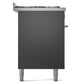 ILVE Professional Plus II 60-Inch Dual Fuel Range with 9 Sealed Burners + Griddle, 5.8 cu. ft. Oven, Graphite Matte, Liquid Propane, Triple Glass Door, UP60FWMPMGLP