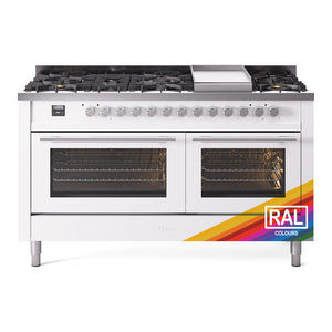 ILVE Professional Plus II 60-Inch Dual Fuel Range with 9 Sealed Burners + Griddle, 5.8 cu. ft. Oven, RAL, Natural Gas, Triple Glass Door, UP60FWMPRA