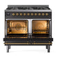 ILVE Nostalgie II 40-Inch Dual Fuel Range with 6 Sealed Burners, 4.3 cu. ft. Oven, Graphite Matte with Brass Trim, Natural Gas, Triple Glass Door, UPD406NMPMGG