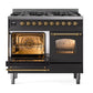 ILVE Nostalgie II 40-Inch Dual Fuel Range with 6 Sealed Burners, 4.3 cu. ft. Oven, Graphite Matte with Brass Trim, Natural Gas, Triple Glass Door, UPD406NMPMGG