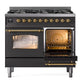 ILVE Nostalgie II 40-Inch Dual Fuel Range with 6 Sealed Burners, 4.3 cu. ft. Oven, Graphite Matte with Brass Trim, Natural Gas, Triple Glass Door, UPD406NMPMGG