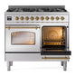 ILVE Nostalgie II 40-Inch Dual Fuel Range with 6 Sealed Burners, 4.3 cu. ft. Oven, Stainless Steel with Brass Trim, Liquid Propane, Triple Glass Door, UPD406NMPSSGLP