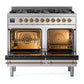 ILVE Nostalgie II 40-Inch Dual Fuel Range with 6 Sealed Burners, 4.3 cu. ft. Oven, Stainless Steel with Brass Trim, Natural Gas, Triple Glass Door, UPD406NMPSSG