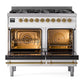 ILVE Nostalgie II 40-Inch Dual Fuel Range with 6 Sealed Burners, 4.3 cu. ft. Oven, White with Brass Trim, Liquid Propane, Triple Glass Door, UPD406NMPWHGLP