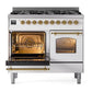 ILVE Nostalgie II 40-Inch Dual Fuel Range with 6 Sealed Burners, 4.3 cu. ft. Oven, White with Brass Trim, Natural Gas, Triple Glass Door, UPD406NMPWHG