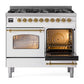 ILVE Nostalgie II 40-Inch Dual Fuel Range with 6 Sealed Burners, 4.3 cu. ft. Oven, White with Brass Trim, Natural Gas, Triple Glass Door, UPD406NMPWHG